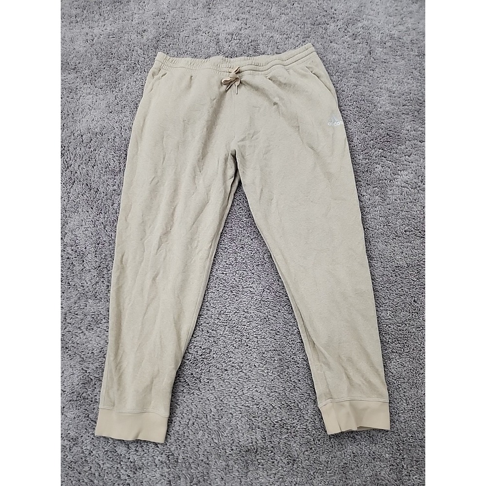 Adidas Sweatpants Mens 2XL Beige Fleece Drawstring Joggers Activewear